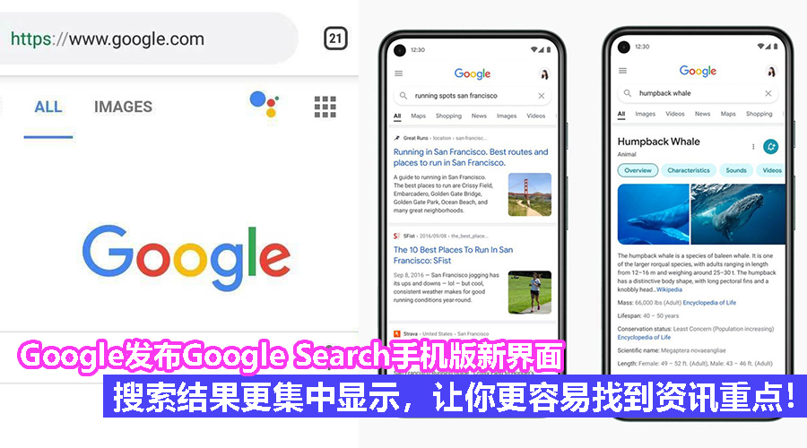 全新搜索排版!Google发布Google Search手机版新界面:搜索结果更集中显示,使用颜色突出显示重要内容等!
